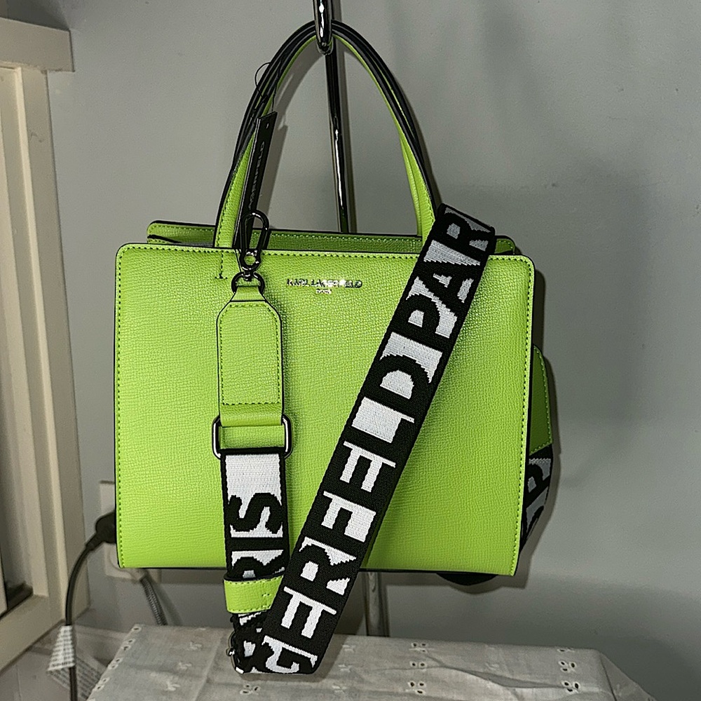 Karl Lagerfeld Lime Green Handbag with Contrast Logo Strap